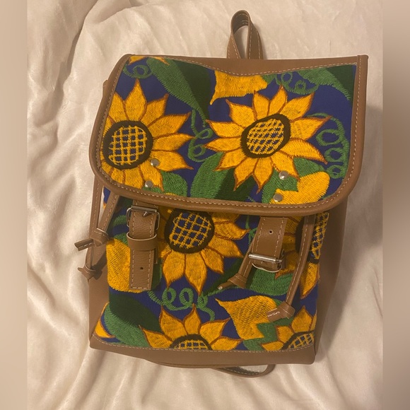 New Faux leather, Embroidered, sunflower backpack. - Picture 1 of 3